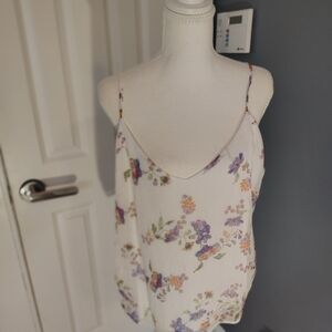 Self Contrast L Molly Floral Spaghetti Strap Cami Top - White Purple  Peach
